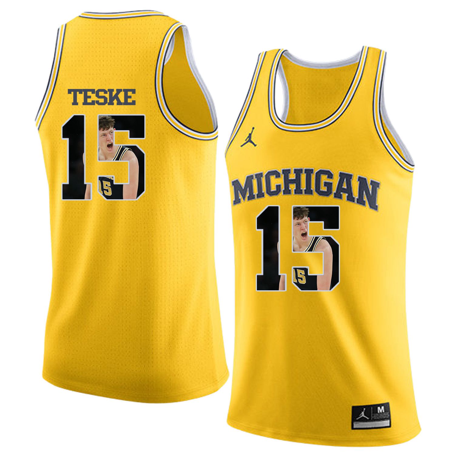 Men Jordan University of Michigan Basketball Yellow 15 Teske Fashion Edition Customized NCAA Jerseys